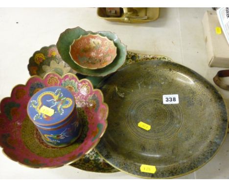Collection of vintage and later cloisonne ware, a papier mache type tray etc