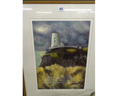 WILF ROBERTS limited edition (36/150) print - Anglesey coastal windmill, signed in pencil
