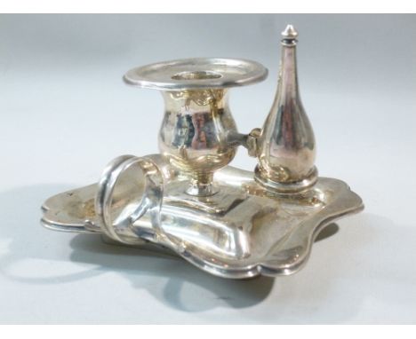 LATE C19th DUTCH SILVER CHAMBER STICK WITH DETACHABLE SCONCE AND SNUFFER, IMPORT MARKS SAMUEL BOYCE LANDECK, SHEFFIELD 1897 (