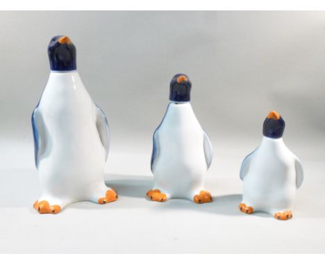 SET OF THREE GRADUATED USSR LOMONOSOV CERAMIC VODKA PENGUIN DECANTERS (ALCOHOL IN TWO) [3]