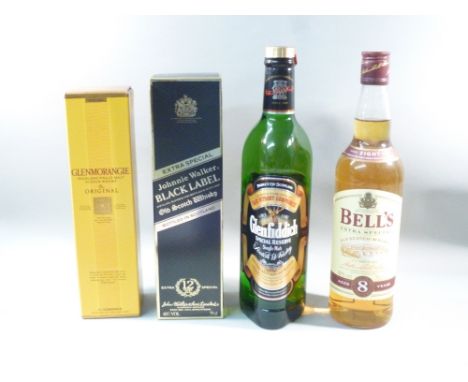 GLENMORANGIE 10 YEAR OLD HIGHLAND SINGLE MALT SCOTCH WHISKY, 35cl, 40% vol., BOXED, JOHNNIE WALKER BLACK LABEL 12 YEAR OLD SC
