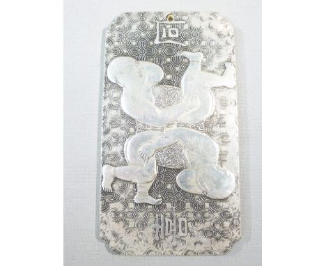 MIXED LOT OF WHITE METAL ITEMS INCLUDING A CHINESE INGOT, PAIR OF COASTERS, SILVER CUFFLINKS AND A BANGLE