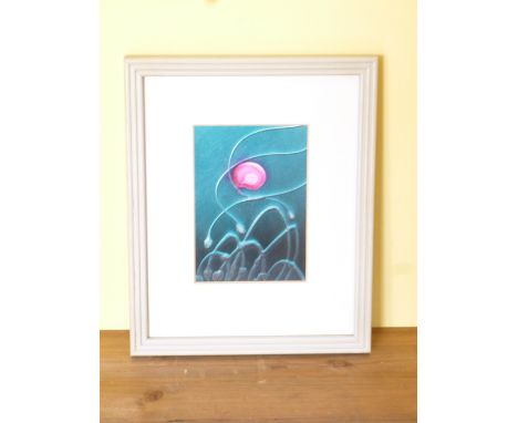 ALEX MOZART (b. 1926), ABSTRACT STYLISED FLOWERES, SIGNED ON CARD ON REVERSE, CERAMIC PANEL (16.5 cm x 11.5 cm)