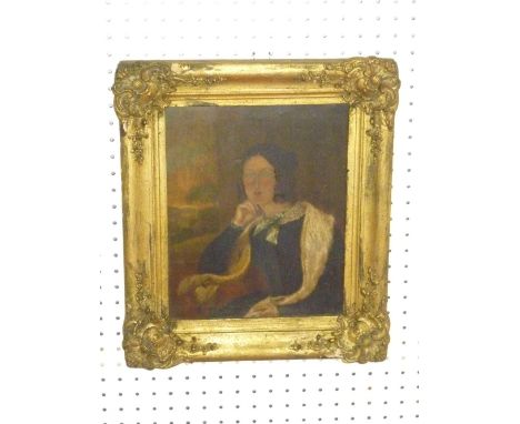 C19th ENGLISH SCHOOL, PORTRAIT OF A WOMAN, SEATED, OIL ON CANVAS (33 cm x 26.5 cm)