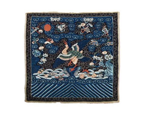 A good Kesi weave badge of rank depicting a mandarin duck of 7th rank, Qing dynasty, circa 1850, the fine weave with some pai