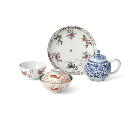 A Chinese iron-red 'goldfish' bowl and cover, glazed in turquoise to the interior, base and cover with underglaze blue seal m