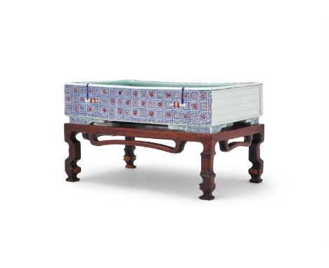 A Chinese enamelled porcelain book-form narcissus planter, 18th or 19th century, rising on four square fee, the rectangular p
