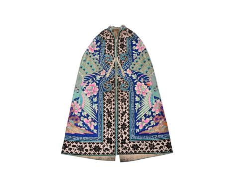 An unusual Chinese Imperial silk embroidered Opera cape, Qing dynasty, in the style of The last Empress's famous phoenix cape