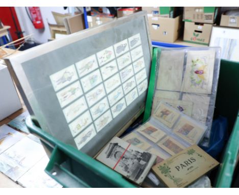 An interesting collection of first world war silk postcards, other postcards, some cigarette cards etc.