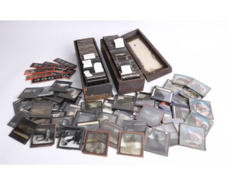 An interesting collection of Magic lantern slides including Transvaal in War, Asian Mews, Portraits, some coloured ones, Devo