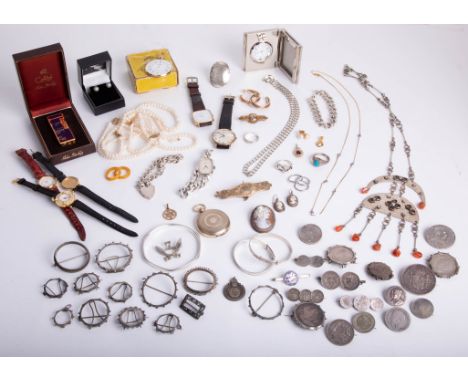 An interesting collection of jewellery etc including silver cameo brooches, a gents 9ct gold gents Tissot watch, 9ct gold gen