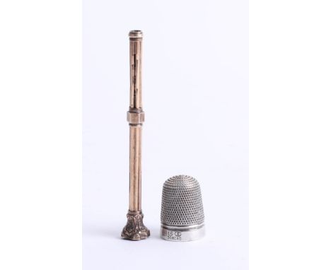 A Charles Horner thimble and a rolled gold pencil holder with a bloodstone top (2).