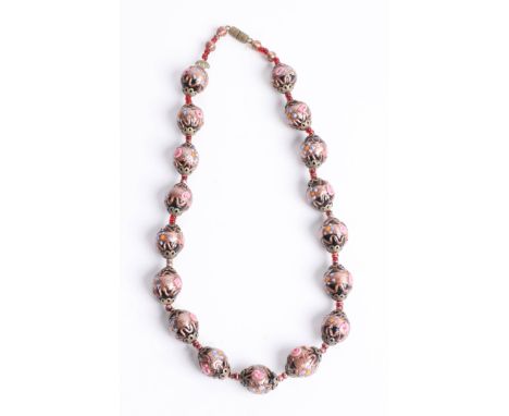 A Venetian glass and enamel bead necklace.