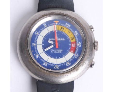 Vintage Memosail Yachting Chronograph, a gents wristwatch, dial marked 10 minutes, 17 jewels, the round dial lacking numerals