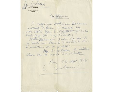 -- "Je respecte beaucoup M. Tessenow"-- Le Corbusier (d. i. Charles-Edouard Jeanneret-Gris), schweizerisch-franz. Architekt, 