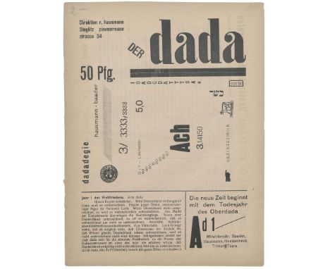 -- "Die neue Zeit beginnt"-- Dada. - Der Dada. Direktion R. Hausmann. Heft I (von 3). 4 Bl. Mit 4 Orig.-Holzschnitten von R. 