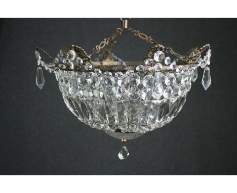 A vintage hanging cut crystal basket chandelier. H.38 Dia.42cm. 