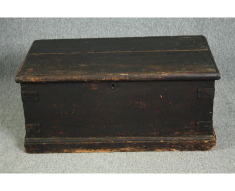 Travelling trunk, 19th century painted pine. H.43 W.93 D.50cm. 