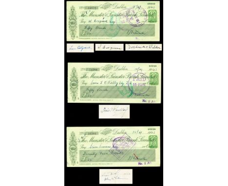 1943 Munster and Leinster Bank cheques to Irish politicians from Ireland's biggest bookmaker, PJ Kilmartin. Eighteen cheques 