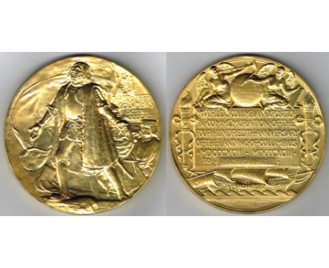 1893 World Colombian Exposition medal. Gilt bronze medal, 75mm, to Read & Campbell, inventors of the fire extinguisher, also 