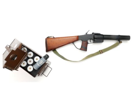 Riot gun with case of twelve inert baton rounds A single-shot, 1½ inch (37mm) Federal riot gun, serial number G25627 with Bir