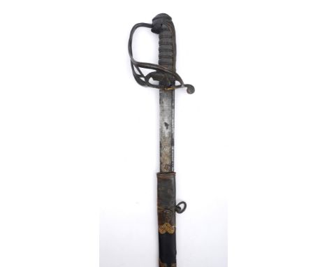 Revenue Police sword. A Victorian 1845-pattern sword, the curved, pipe-back blade on gothic bronze hilt with oval badge, 'Rev