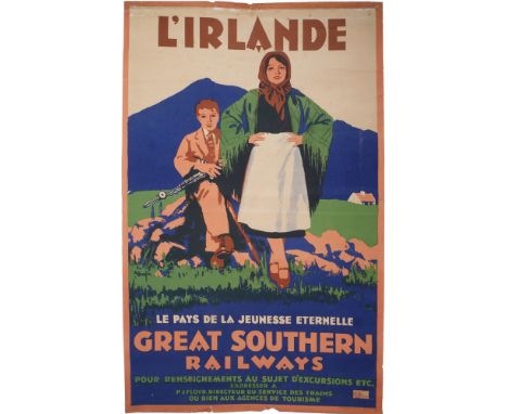 Great Southern Railways, Irlande, travel poster. 'L'Irlande - Le Pay de la Jeunesse Eternelle', the French language version o