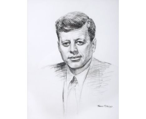 John F Kennedy portrait, by Frank McKelvey. A print of a portrait study of President of the United States of America, attract