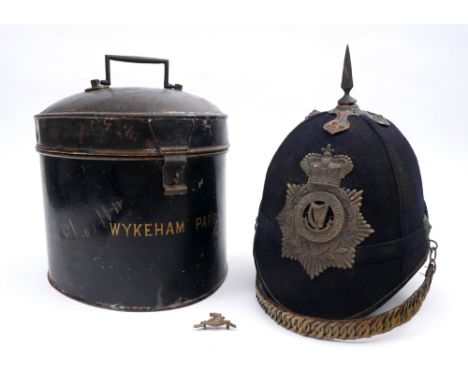 Connaught Rangers blue cloth helmet A late 19th century Connaught Rangers home-service helmet with brass rose, spike and chin