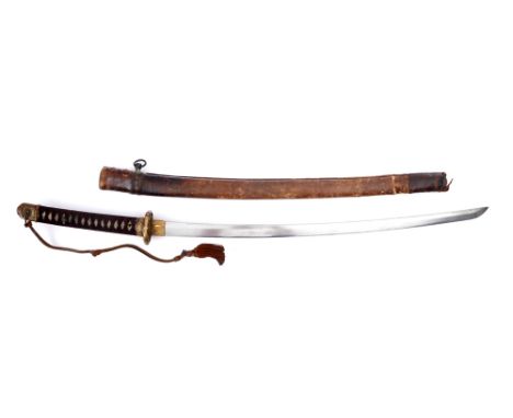 1939-1945 Japanese Officers Type 98 Gunto Katana The 27.5in. blade, with strong hamon, the hilt with bronze tsuba, ray grips,