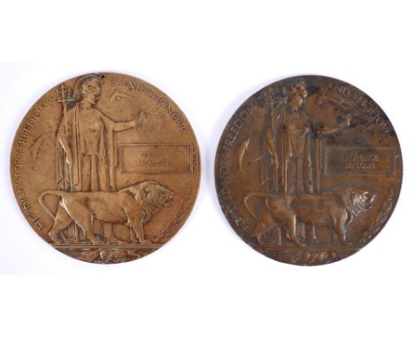 1914-1918 Bronze memorial plaques for Irish soldiers, with research. Bernard McAlister, 9704 2nd Battalion Royal Irish Rifles