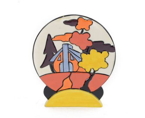 Lorna Bailey for Old Ellgreave Pottery freestanding ceramic plaque, decorated in the Dimsdale Hall pattern, signed verso, H19