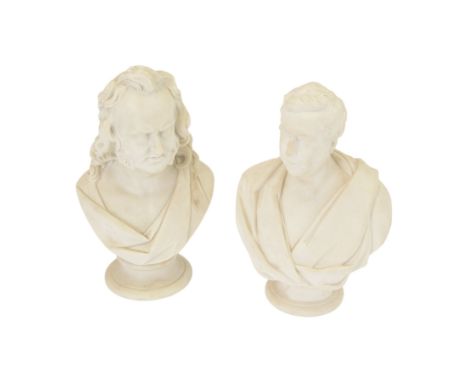 Two Parian busts, the first example of G.P. Bidder, marked W.Wyon to the back, the other of Professor John Wilson, H30cm