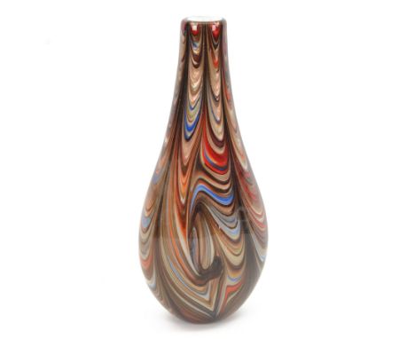 Large Murano style glass vase, of teardrop form with copper blue and red tone internal swirling, H42cm