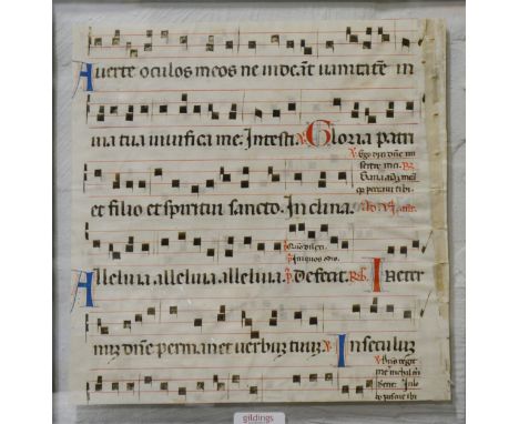 Manuscript page of sheet music, probably 16th Century, the text taken from Psalm 118, sheet 29cm x 27cm.Footnote: Sold on beh