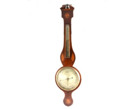 Mahogany and inlaid barometer, signed P &amp; A Canova, Huntingdon, defective, the case inlaid with shell motifs, 98cm; toget