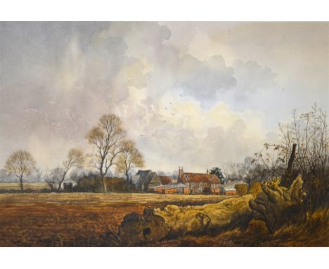 Edward Stamp, Above Mead Farm, near Swanbourne, Buckinghamshire, signed and dated 1982, watercolour, 33cm x 50 cm.