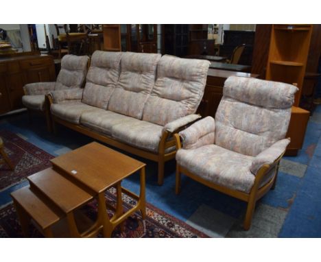 An Ercol Three Piece Suite with Ladder Back and Upholstered Cushions&nbsp;