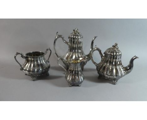A Four Piece Sheffield Plated Tea Service with Engine Turned Banded Decoration 