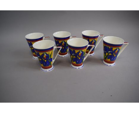 A Collection of Six Clarice Cliff Style "Summerfield" Pattern Mugs
