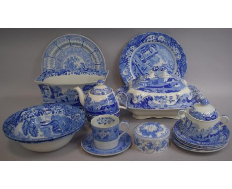 A Collection of Spode Blue and White to Include Spode 'Italian' Planter, Lidded Tureen, Two Bowls, Plates, Sugar Bowl, Tea fo