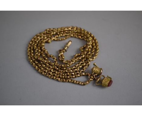 A 15ct Gold Chain, Stamped only as Gold but tests as 15ct with Two Yellow Metal Fobs, Watering Can and Teapot. 46.2gms. 