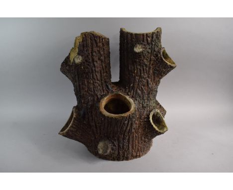A Victorian Novelty Stoneware Strawberry Planter in the Form of a Tree Trunk, Some Damage and Losses, 42cm high 