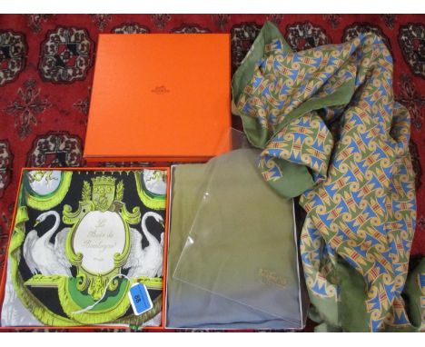 Hermes - 'Le Bois de Bologne' silk scarf designed by Hugo Grygkar circa 1957 depicting an equestrian theme with green borders