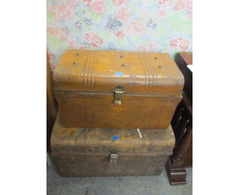 Two vintage patinated metal trunksLocation: G 