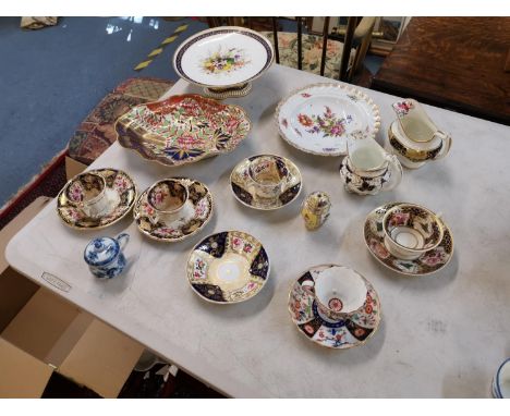 A collection of 19th century porcelain to include a Meissen chocolate cup, a Dresden bowl, a hand painted Tazza, Crown Derby 