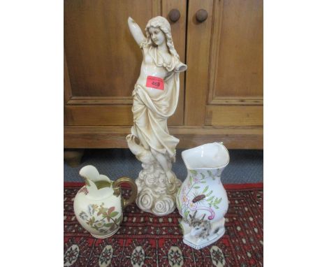 A Royal Worcester ivory jug, a model of a Grecian figure A/F stamped RW, and a Chelsea style jug 