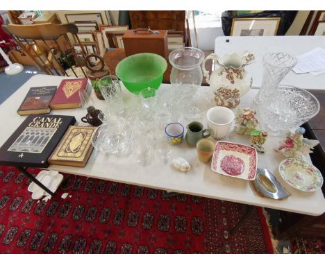 A mixed lot of china and glass together with an oil lamp and one other lamp and four booksLocation: LWB 