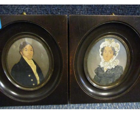 19th century British school - a pair of portrait miniatures of a man and woman in convex glazed framesLocation: RWB 