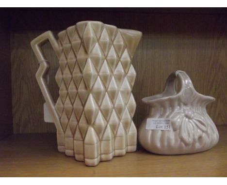 Falcon ware jug together with a ceramic basket 